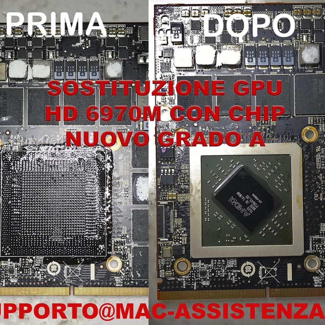 Scheda video di un iMac 27 con il chip grafico AMD sostituito con uno nuovo di grado A
